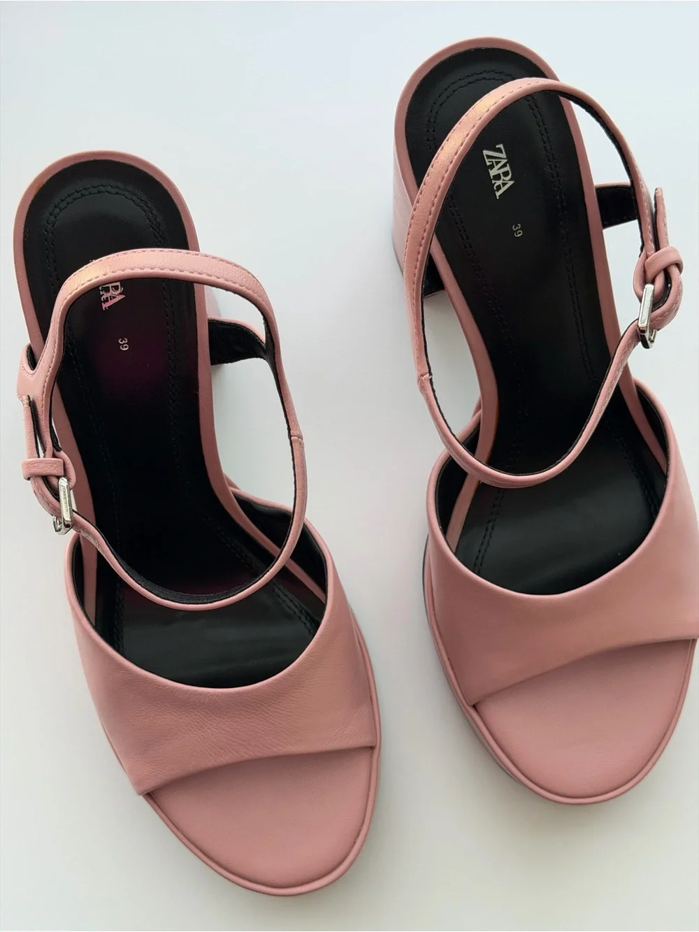 Zara Pink Leather Platform Sandal Shoes size 39
